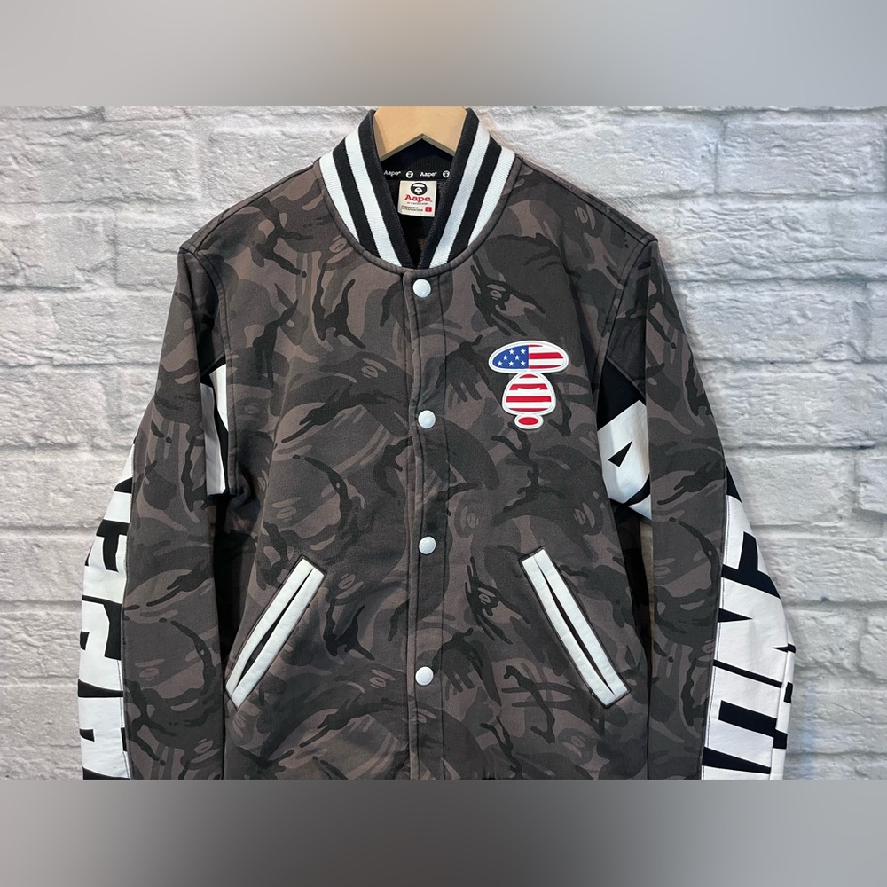 AAPE by A Bathing Ape Size Large Camouflage Varsity Snap Button Jacket - Picture 2 of 16